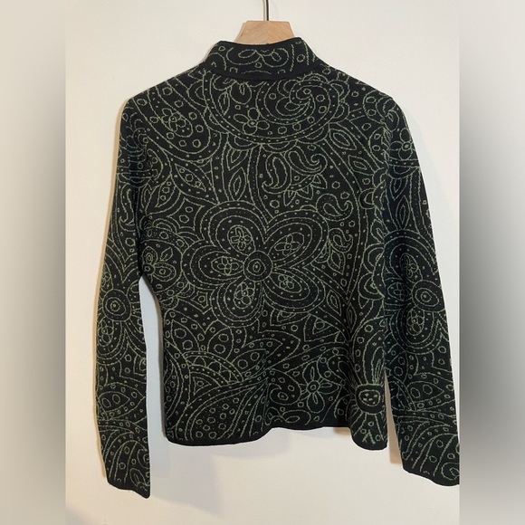 Neve Designs 100% Wool Filigree Full Zip Sweater Size Med Black/Green Nordic EUC - Picture 5 of 11